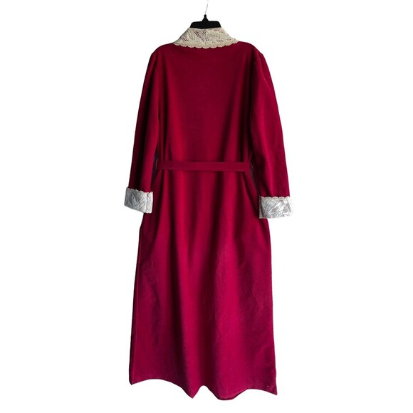 Vintage Vanity Fair Robe S Crochet Waist Tie Red Velour Pockets Collared Cream - Picture 6 of 12